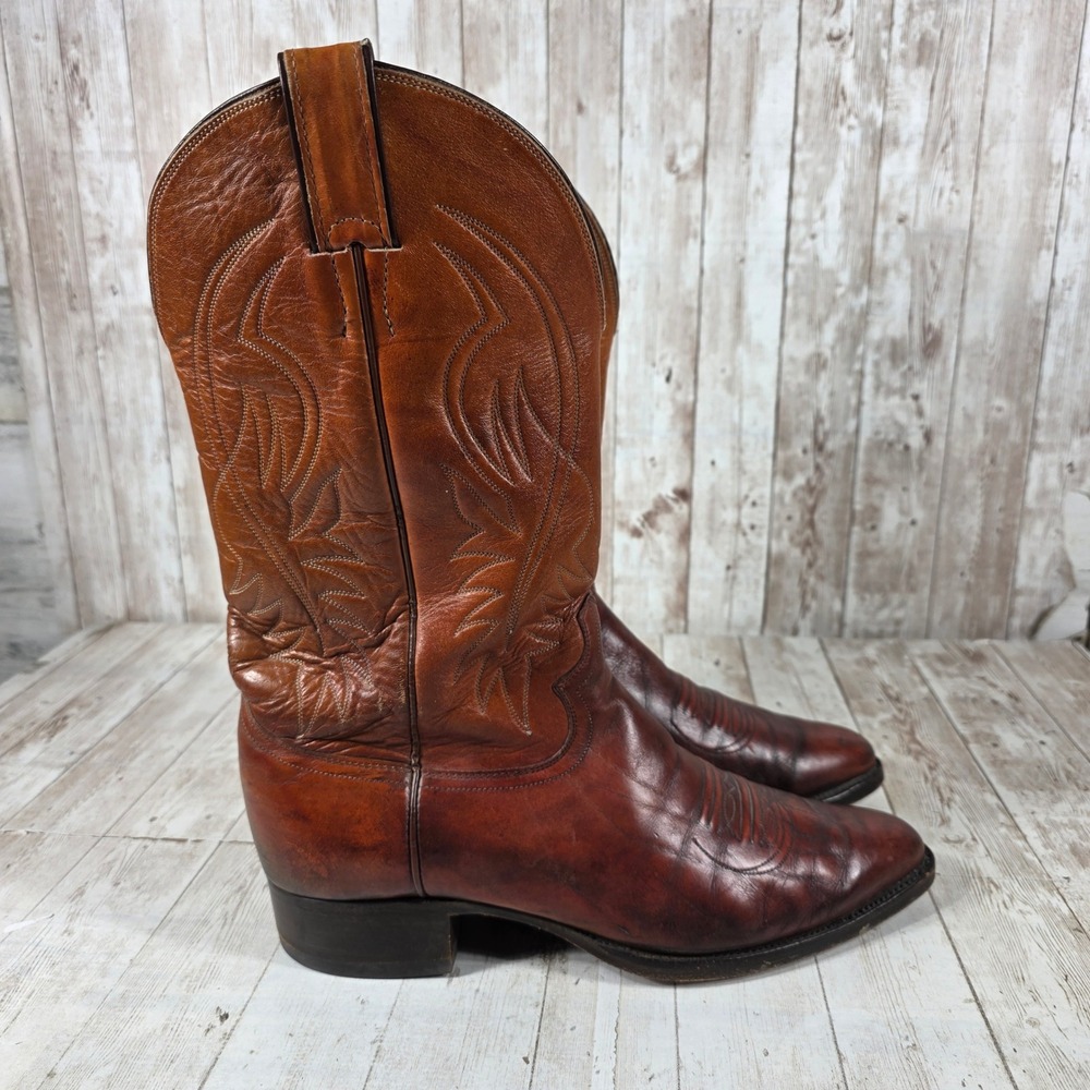 Justin Mens 2497 Brown Leather Western Cowboy Boots Pointed Toe Size 10 B
